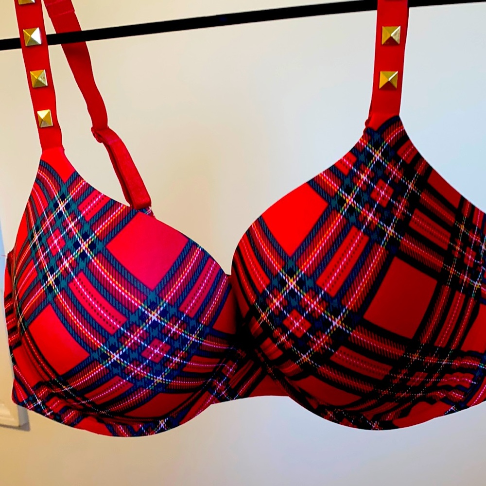 38D Victoria’s Secret red plaid push-up bra